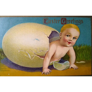 Easter Postcard Fantasy Baby Inside Cracked Giant Egg Embossed Vintage Ser 4632